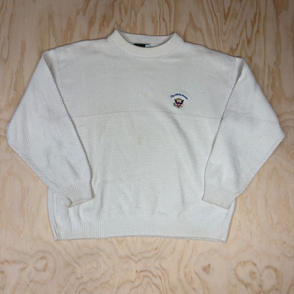 Vintage Outdoors Impression White House Embroidered Cotton Sweater Cream Mens L